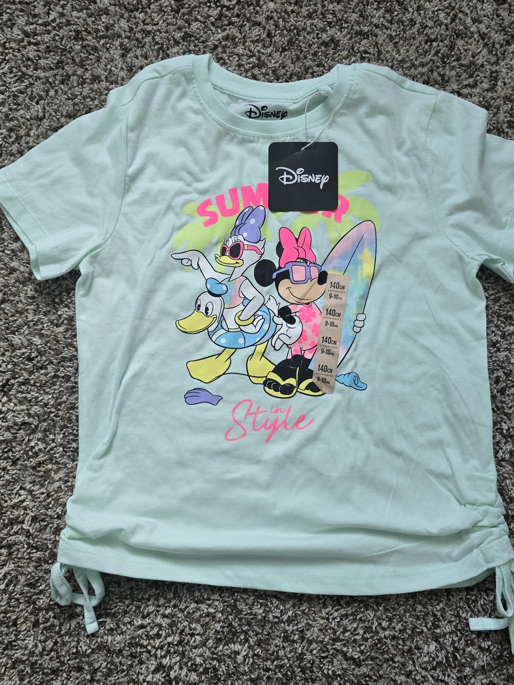 Disney Mint Short-Sleeve Girls' Surf Graphic Tee with Neon Accents